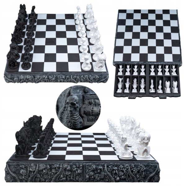 Szachy Dobro vs Zło – zestaw 32 figurek fantasy i szachownica 45x45 cm