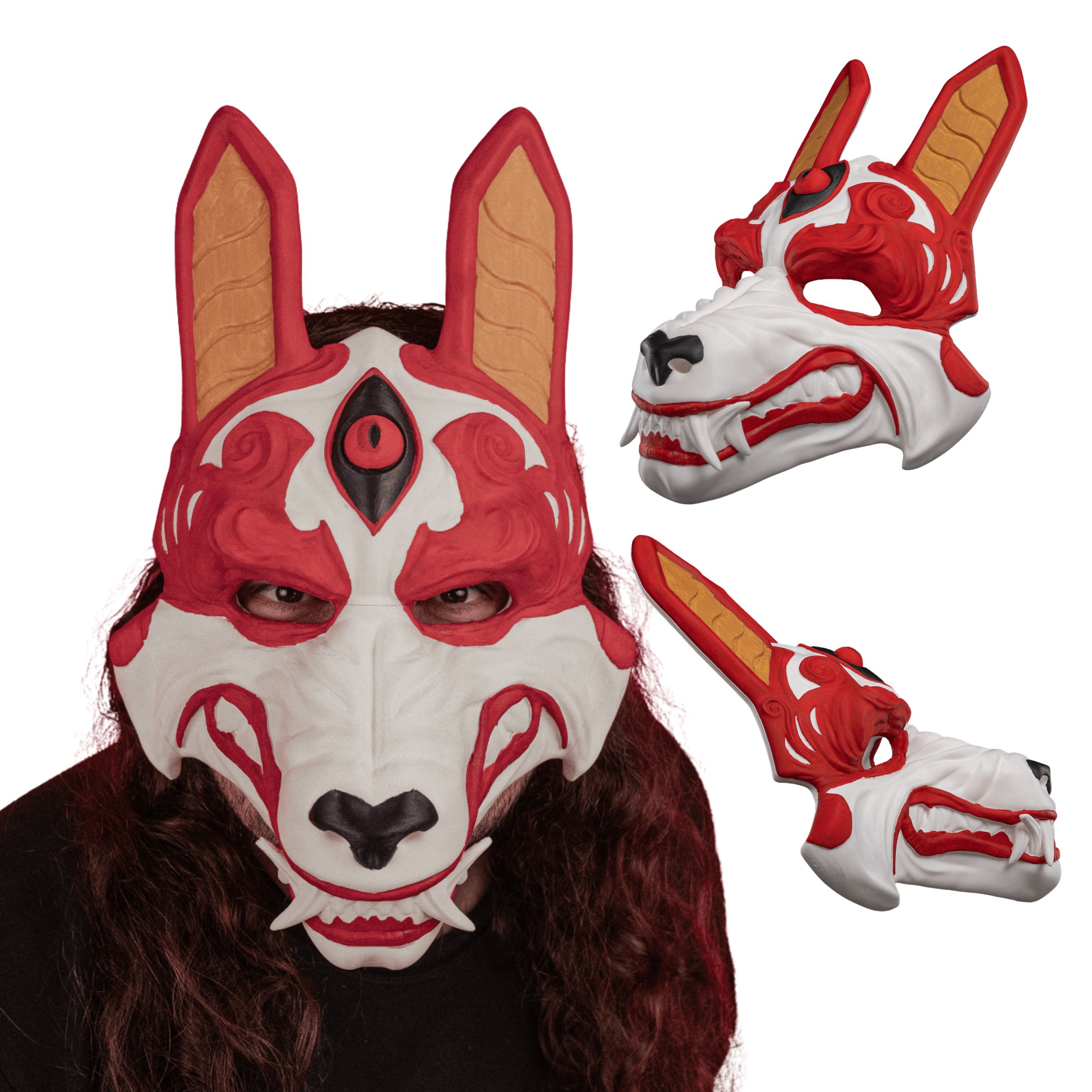 1 halloweenowa maska biało-czerwona