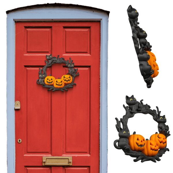 dekoracja halloween koty i dynie wianek